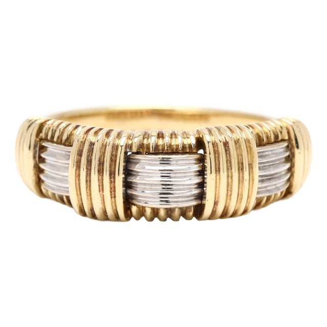 Roberto Coin Overlapping Band Ring, 18k Yellow & White Gold, Ring Size 7.25 For Sale