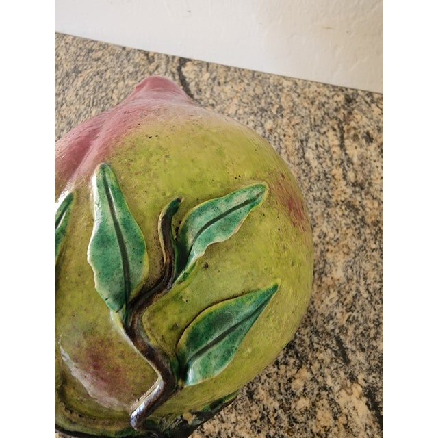 Extra Large Vintage Chinese Green and Pink Glazed Ceramic Peach Altar Fruit For Sale In Phoenix - Image 6 of 11