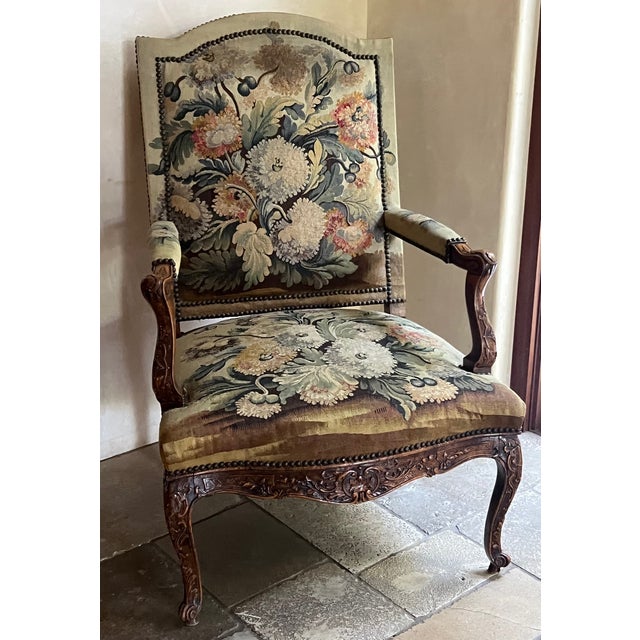 Textile 9th Century French Louis XV-style Armchair With Floral Needlepoint Tapestry For Sale - Image 7 of 15
