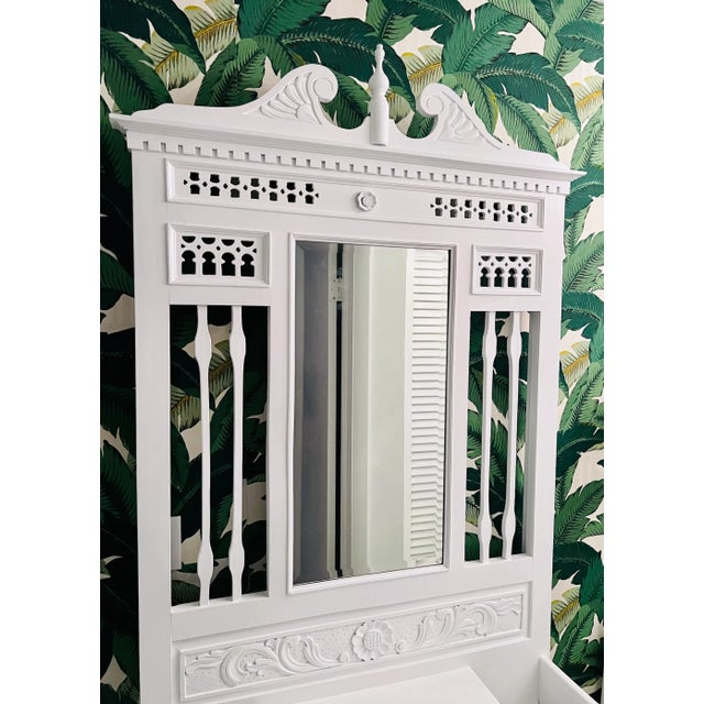 Hall Tree Beveled glass mirror. Freshly lacquered in Benjamin Moore Super White color. White color gives this piece a...