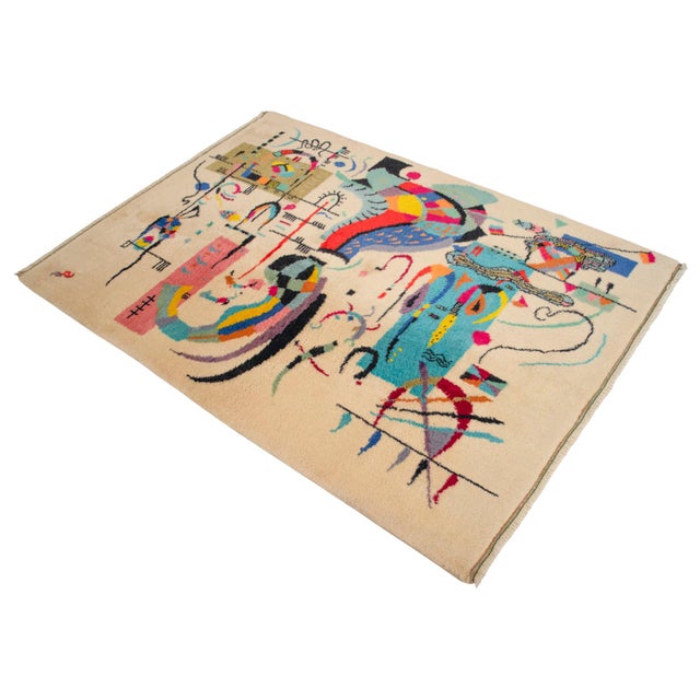 1980s Kandinsky - Accompanied Center - Inspired Hand Knotted Area - Wall Rug- 3′7″ × 5′ For Sale - Image 4 of 18