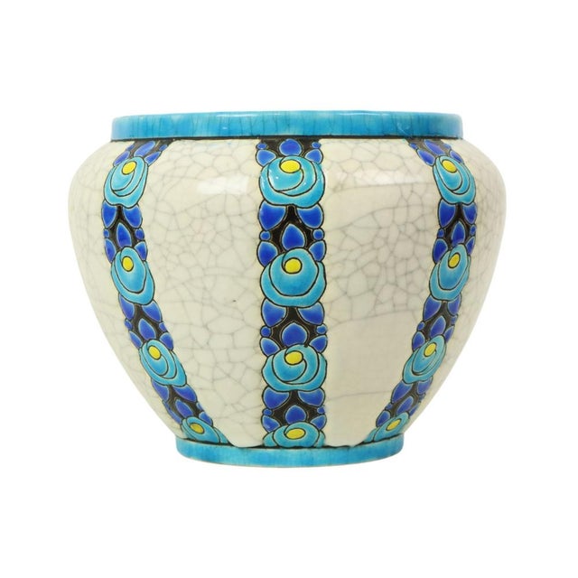 Charles Catteau Art Deco Polychrome Flowerpot Vase by Charles Catteau for Boch Frères, 1922 For Sale - Image 4 of 17