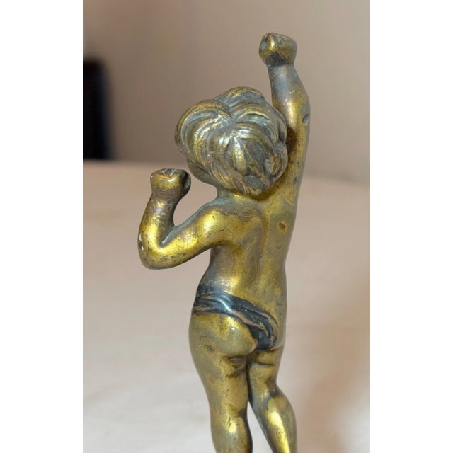 Antique Patinated Gilt Bronze Baby Boy Cupid Yawning Sculpture Statue Figure For Sale In New York - Image 6 of 16