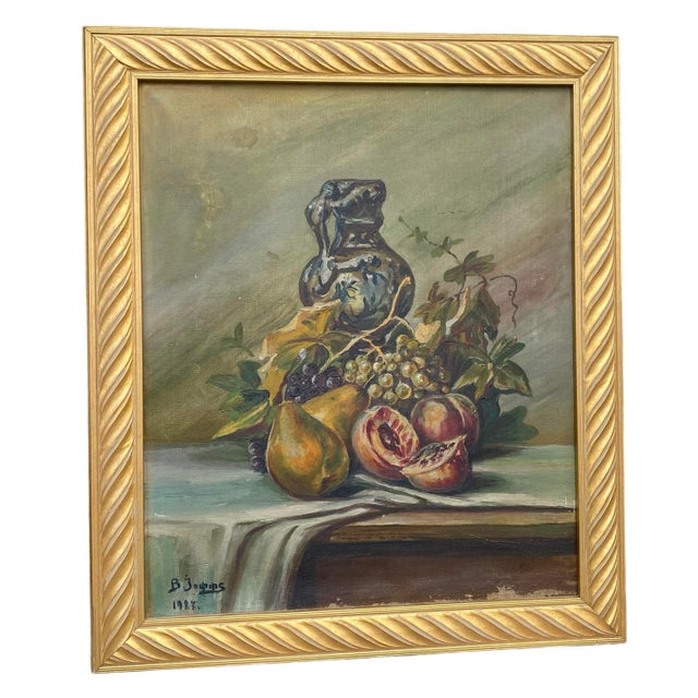 1927 Dutch Oil on Canvas Still Life Study “Fruit With Urn” Signed B. Jopps For Sale - Image 12 of 12