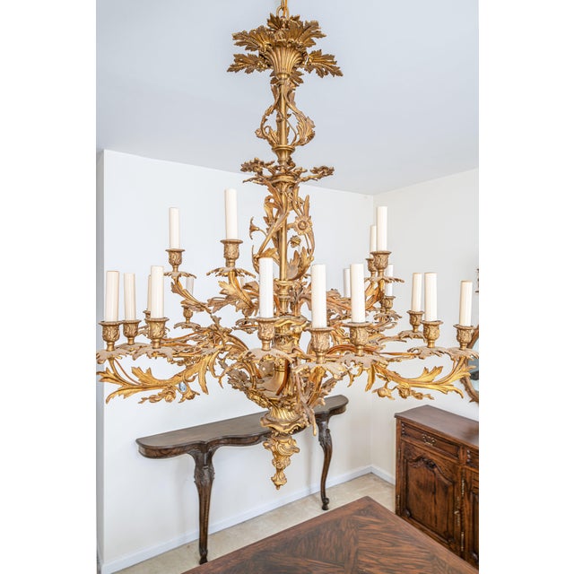 Mid 20th Century Large Gilt Metal Multi-Arm Chandelier – French Style Acanthus Leaf Form, 20+ Lights For Sale - Image 4 of 5