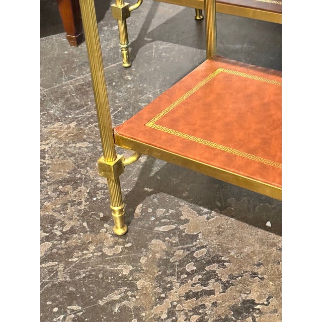 Pair of Italian Bagues Style Brass and Leather Side Tables For Sale In Dallas - Image 6 of 9