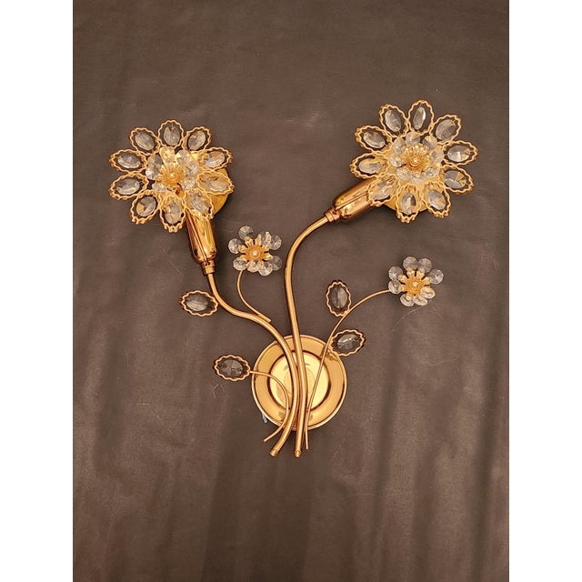 Gold Mid-Century Modern Hollywood Regency Gold-Plated Brass Wall Lamps with Swarovski Crystals from Ernst Palme Palwa, 1960s, Set of 3 For Sale - Image 8 of 18