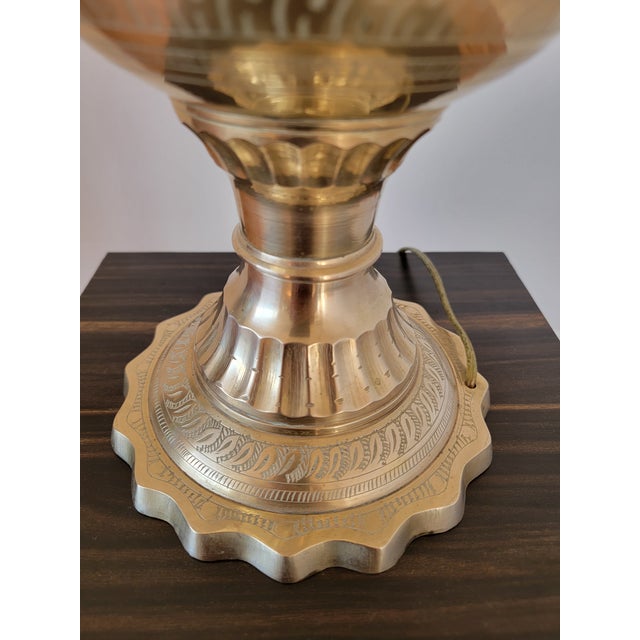 Vintage Hand Painted Brass Side Table Lamp From India For Sale - Image 12 of 16