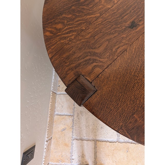 1990s Mission Style Oak Round Side Table For Sale - Image 4 of 6