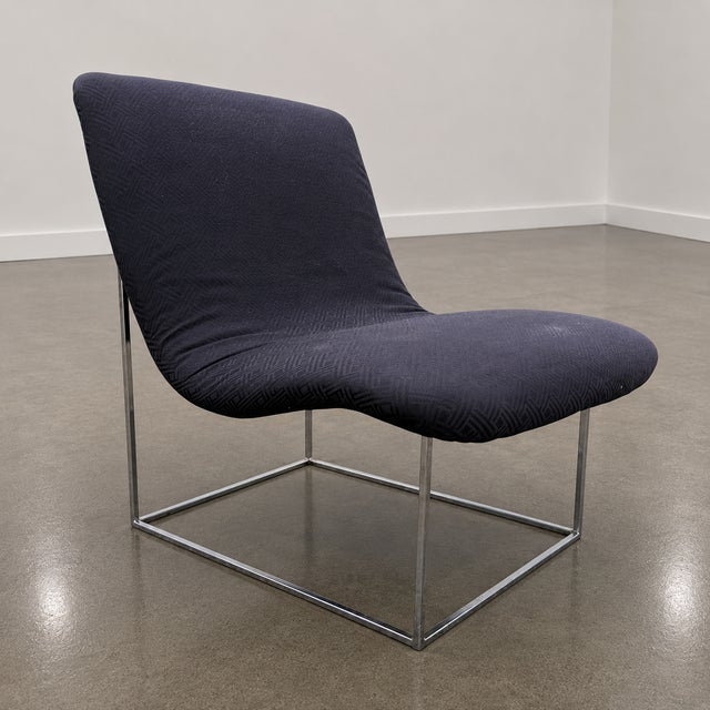 Black 1970s Milo Baughman Style Mid-Century Modern Chrome Scoop Lounge Chair For Sale - Image 8 of 11