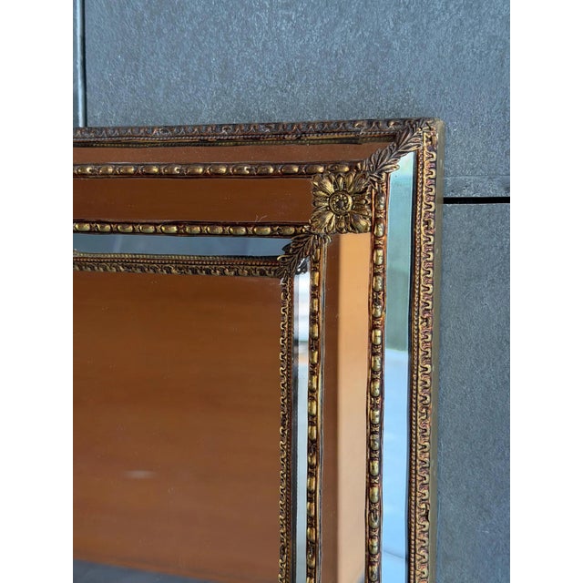 Venetian Wall Mirror with Beveled Glass and Brass Accents, 1970s For Sale - Image 3 of 11