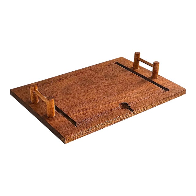 Vintage Danish Teak Wood Charcuterie/Carving Board With Handles in the Style of Richard Nissen For Sale