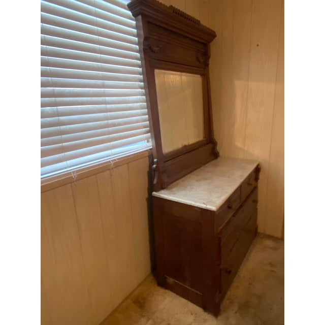 Victorian Late 19th Century Victorian Eastlake Style Dresser With Marble Top and Attached Mirror For Sale - Image 3 of 5