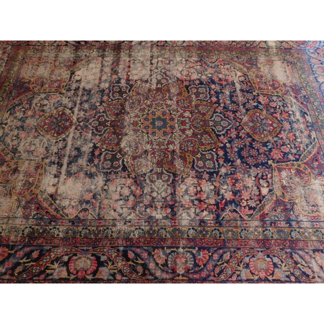 Navy Blue 1900s Antique Persian Kerman Lavar Rug-9'x 13' For Sale - Image 8 of 13