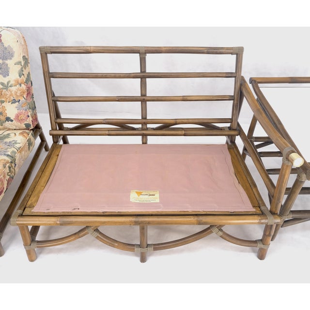 Cream Vogue Rattan Bamboo c1970s Sofa Matching Chair Pair of End Tables 5 Pcs Set Mint For Sale - Image 8 of 18