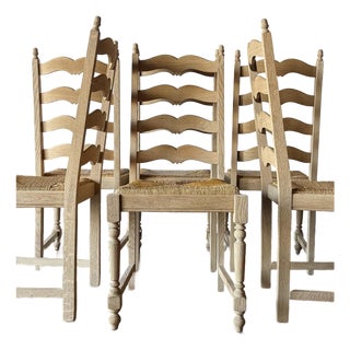 Set of Six Bleached French Ladderback Chairs For Sale