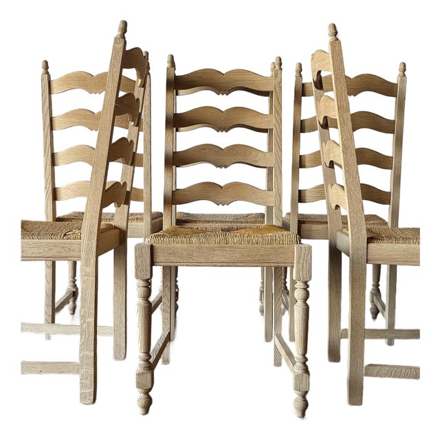 Set of Six Bleached French Ladderback Chairs For Sale