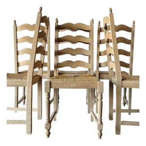Set of Six Bleached French Ladderback Chairs