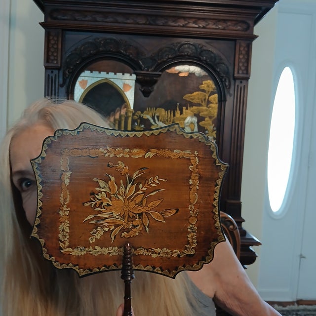 Traditional Georgian Hand-Painted Wood Face Screen Antique Free Shipping! For Sale - Image 3 of 4