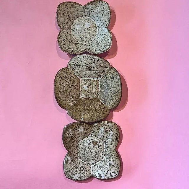 Four Petal Flower Catchall Trinket Dish With Square Center - Speckled Stoneware For Sale - Image 4 of 4