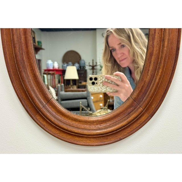 Vintage Primitive Oval Beveled Wood Wall Mirror For Sale In Kansas City - Image 6 of 6