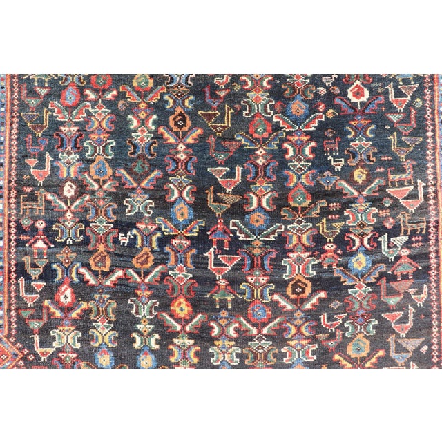 Early 20th Century Antique Qashqai Tribal Rug With Medallion in Blue and Red 5'7 X 8'10 For Sale - Image 5 of 12