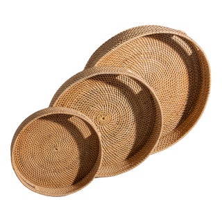 Indonesian Artisanal Wicker Baskets in Natural Wicker, Set of 3 For Sale