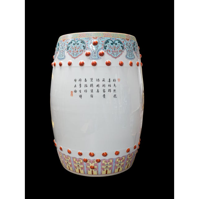 1960s Chinese Porcelain Set of Two (2) Porcelain Famille Rose Garden Seats / Qing Dynasty Porcelain Garden Seats For Sale - Image 4 of 6