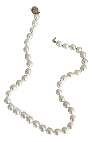20" South Sea Semi-Baroque Pearl Necklace With Diamond Clasp