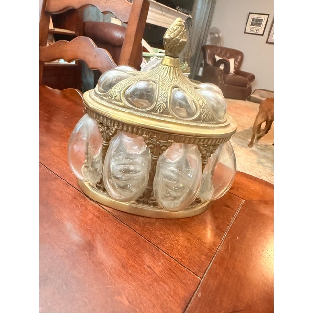 Mid 20th Century Brass and Hand Blown Bubble Glass Jar For Sale - Image 4 of 5