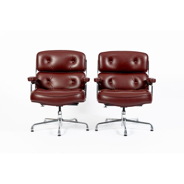 Herman Miller Pair Eames Herman Miller Time Life Lobby Red Leather Office Chairs For Sale - Image 4 of 13