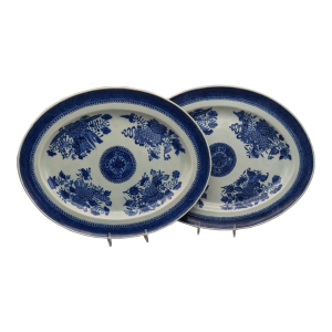 Pair of 18th Century Chinese Export Blue Fitzhugh Pattern Platters