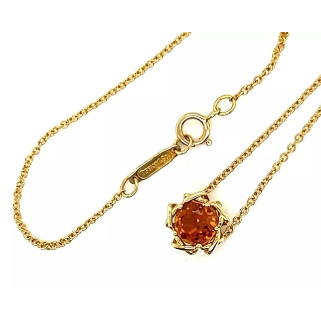 Metal Tiffany & Co. Citrine 18k Yellow Gold Solitaire Pendant Necklace For Sale - Image 7 of 10