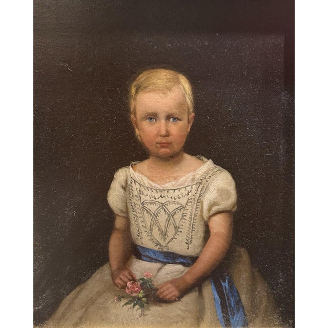 Biedermeier Artist, Child Portrait, Girl with Rose, 1840, Oil Painting on Canvas, Framed For Sale - Image 6 of 10