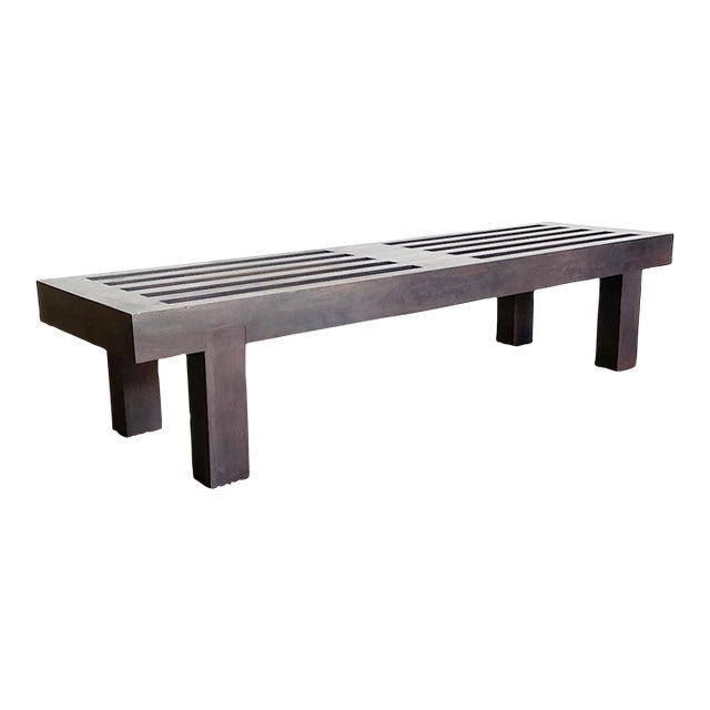 Contemporary Black Wooden Slatted Bench Chairish