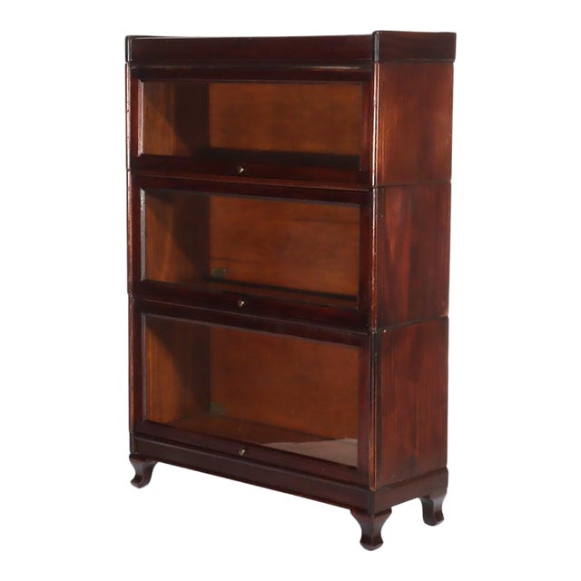 Antique Arts & Crafts Mahogany 3-Stack Barrister Bookcase Circa 1920 For Sale
