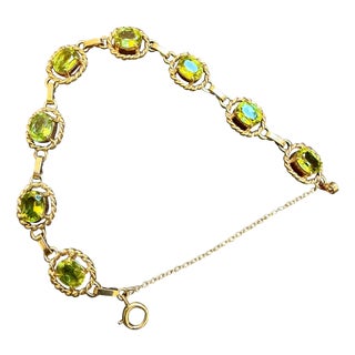 8 Carat Genuine Natural Peridot Tennis Bracelet 14 Karat Yellow Gold 14.7 Gram For Sale