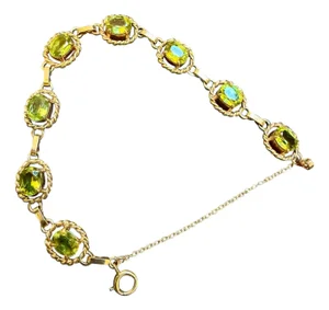 8 Carat Genuine Natural Peridot Tennis Bracelet 14 Karat Yellow Gold 14.7 Gram