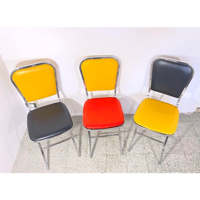 Set of 3 Chrome and Faux Leather Folding Chairs, Elio Zema, Postmodern Italy, 1980s For Sale - Image 6 of 12