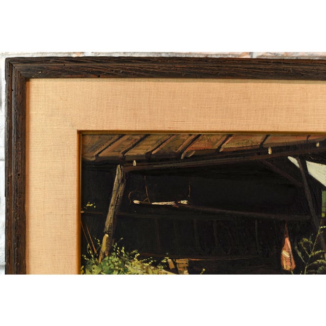 Mid 20th Century Mid 20th Century Oil Canvas Landscape Barn Painting Signed For Sale - Image 5 of 12