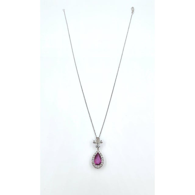 Metal 1.97 Ct Natural Pink Sapphire & Diamond Pendant For Sale - Image 7 of 7
