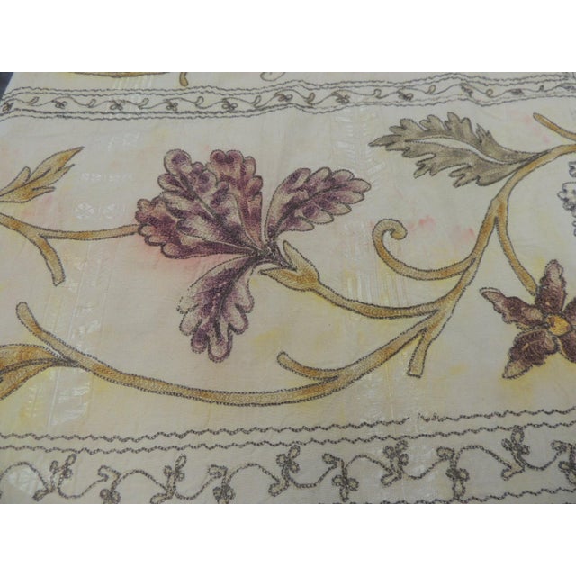Large Antique Art Nouveau Floral Embroidered Silk Cloth With Fringes For Sale - Image 10 of 11