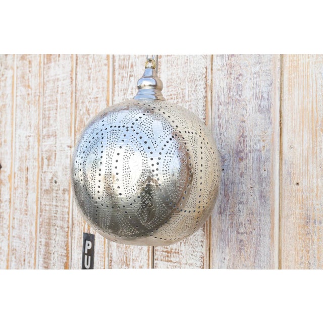 Metallic Silver Moorish Sphere Pendant Lantern For Sale - Image 4 of 10