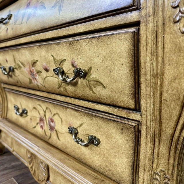 Beige Vintage Painted Floral Bombe Chest of Drawers For Sale - Image 8 of 13