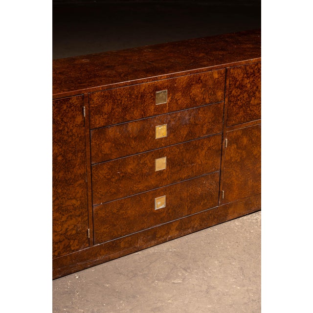 1930s Art Deco Burled Walnut Credenza With Brass Hardware For Sale In Chicago - Image 6 of 18