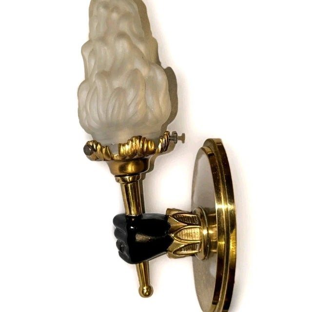 Traditional 1950's French Regency Gilt and Patinated Bronze Hand/ Fist Torch Sconce For Sale - Image 3 of 11