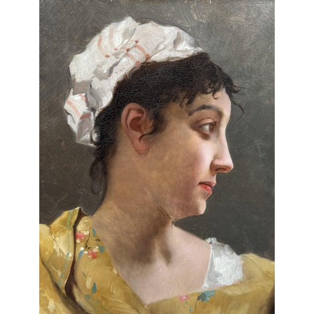 After Emile Pinchart, Profile Portrait of a Woman, 1800s, Oil Painting on Canvas, Framed For Sale - Image 4 of 12