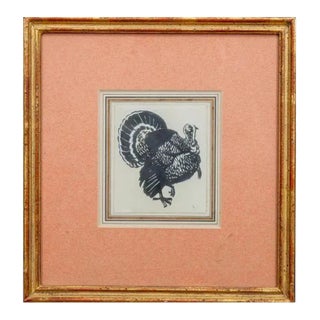 Ink & Gouache on Paper American Turkey Drawing in French Mat & Carved Gilt Wood Frame For Sale
