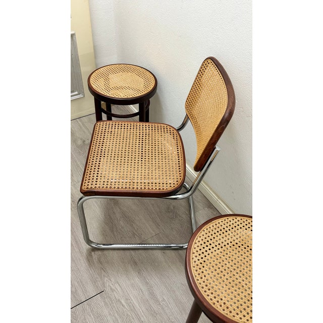 Model S32 Dining Chair with Woven Cane and Brown Wood Frame by Marcel Breuer for Thonet, 1981, Set of 4 For Sale - Image 11 of 15
