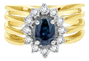 Diamond & Sapphire Halo Engagement Ring 1.25cttw 14k Yellow Gold, Size 4
